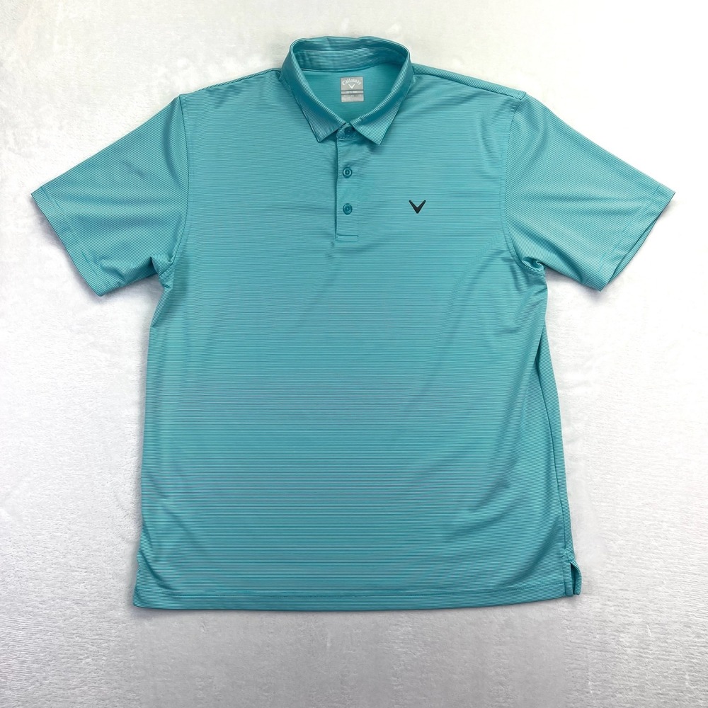 Callaway Polo Shirt Mens XL Teal Striped Opti-Dri Golf Performance Short Sleeve